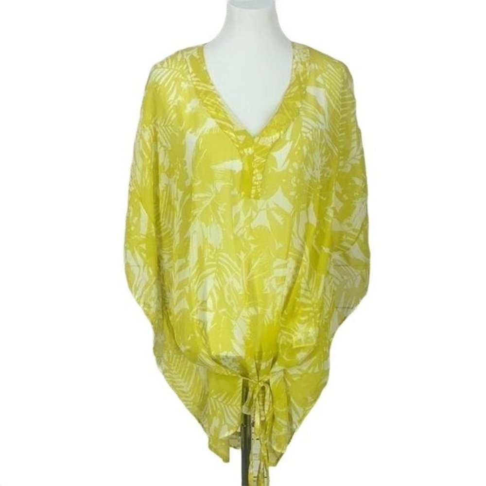 Yessica Women's Yellow Hawaiian Floral Swimsuit Cover Up Over Shirt‎ Medium